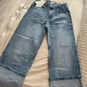 Zara Wide-Leg Cuffed Blue Jeans